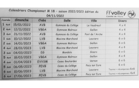 calendrier M18